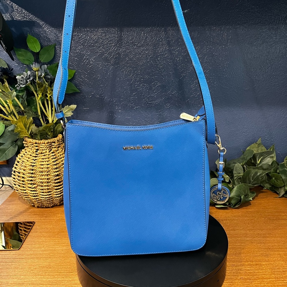 Michael Kors Blue Saffiano Leather Crossbody Bag